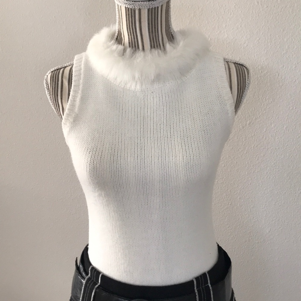 Firetrap Off White Sweater with Faux Fur Collar
